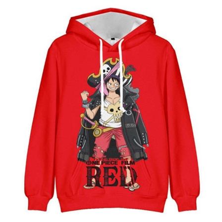 2023 Ny Anime One Piece Casual hettegenser 3D digital utskrift red M