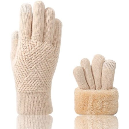 Vinterhandsker til kvinder Beige 22 cm Tyk Plys Beskyttelse mod koldt vejr Touchscreen-kompatibel