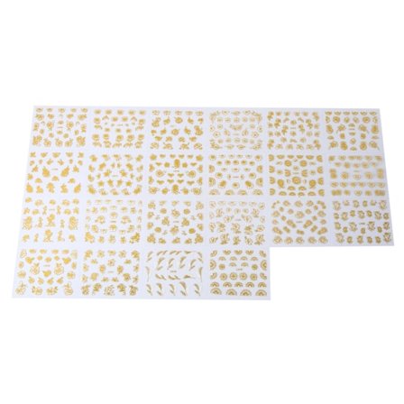 24 ark Manikyr Dekorasjon Selvklebende Vanntett 3D Metallisk Negleklistremerke (Hvit Gull)