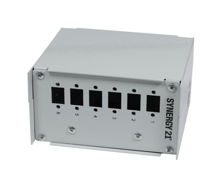 SYNERGY LWL-Patchpanel für Hutschiene(DIN), 6xLC-Duplex/SC-Simplex-Buchsen, ohne Kupplungen, Lichtgrau, Synergy 21,