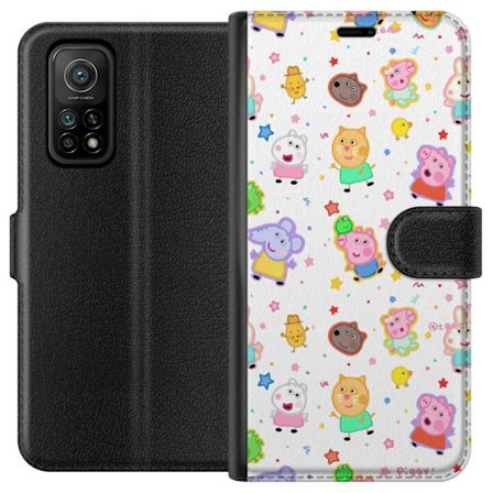 Yhteensopiva Lompakkokotelo Xiaomi Mi 10T 5G Värikkäät piirretyt eläinhahmot leikkisässä tyylissä tähtien ja pisteiden kera vaalealla taustalla