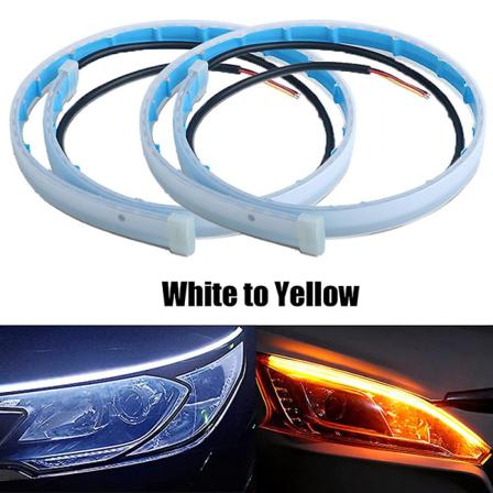 2 stk Drl Led Strip Blinklys Sekventiel Gul Lys Fleksibel Kørelys 12v Bil Forlygte Auto Tilbehør| | White to yellow 60cm
