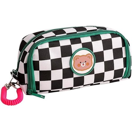 Skakbræt penalhus æstetisk lærred penholder organizer stor kapacitet kontortaske