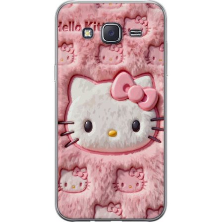 Kompatibelt Mobildeksel til Samsung Galaxy J5 Hello Kitty rosa fluffy bakgrunn med ikoniskt ansikt og kawaii-estetikk