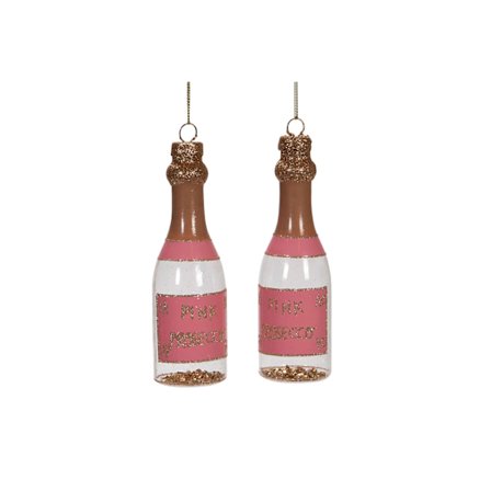 Hänge Proseccoflaska Rosa Glitter 2 pack