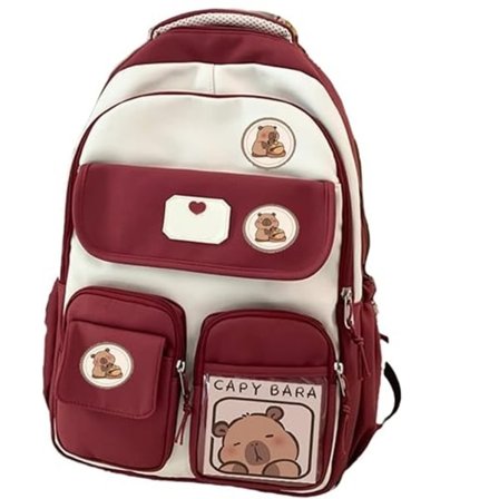 Capybara Ryggsekk For Skole, Søt Preppy Estetisk Ryggsekk Med Kawaii Pins Og Tilbehør For Jenter Rød