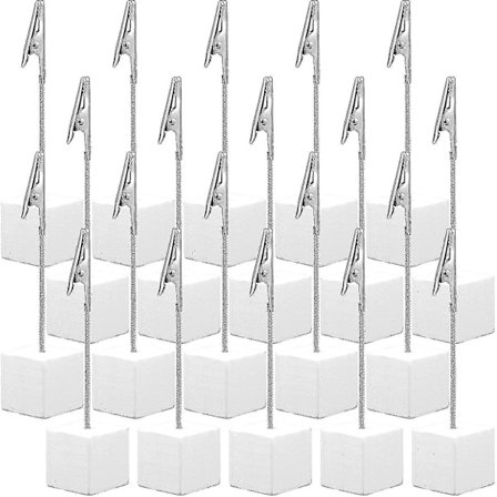20 stk. Plasskort Holder Cube Foto Klips Holder Med Alligator Klips Trebase Memo Bordnummer Holder Kort Display Stativ For Kontormeny Bryllup
