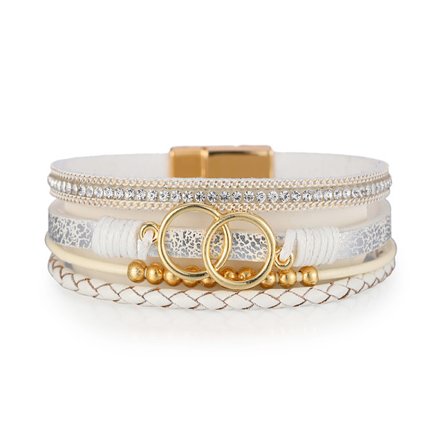 Armbånd i lær, mansjett, armbånd med perler for kvinner, stabelbare