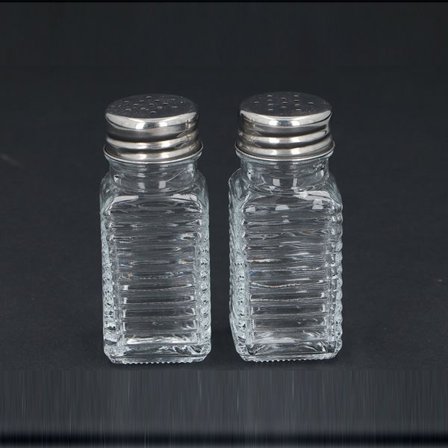 Salt- och pepparkar i glas, 2-pack, 4x4x9 cm