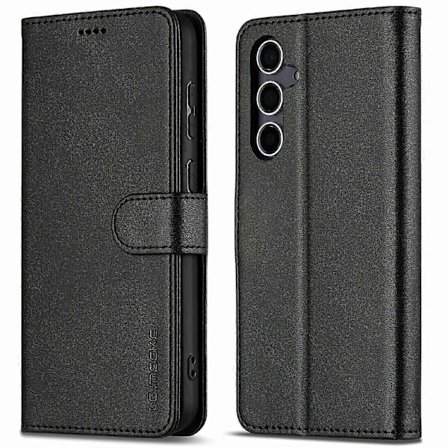 LC.IMEEKE Til Samsung Galaxy S25 Etui Kalvetekstur PU Læder Stand Wallet Telefon Cover - Grå[HK]