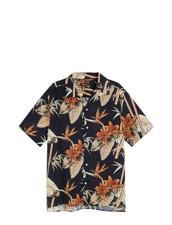 Elio Tropical Print Reg Shirt Kortermet Skjorte Marineblå J. Lindeberg*Betinget Tilbud