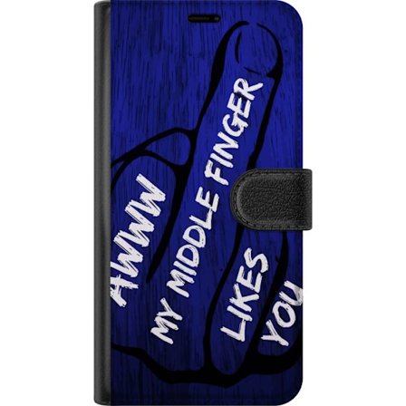 Kompatibel Tegnebogsetui til Xiaomi 15 Mørk typografisk illustration med hjerteform og budskab om venskab mod dybblå trætekstur