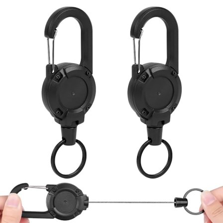 Holdbar, udtrækkelig nøglering, 2 stk., til ID-kort, med rulle, holdbare clips, sort