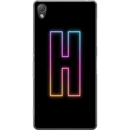 Yhteensopiva Puhelinkuori Sony Sony Xperia Z3 Minimalistinen neonkirjain H väriä vaihtavassa valossa mustaa taustaa vasten modernilla typografisella