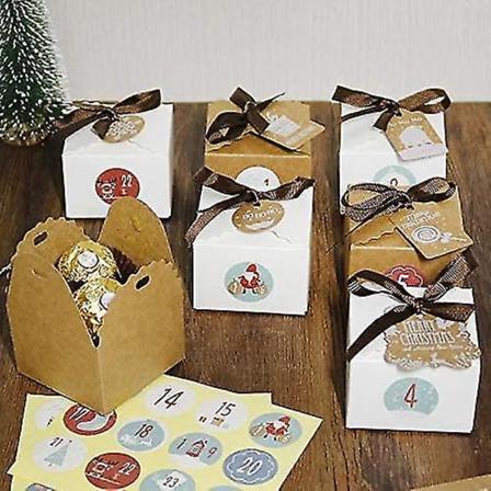 24 Sæt Julegaveæsker i Kraftpapir - Retro DIY