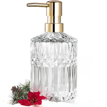 Klar Glass Såpedispenser med ABS Plastpumpe, Krystall Lotion Dispensere for Kjøkkenvask, Bad (Klar)