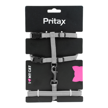 Pritax - Kattesele med bånd Maja Hals 22-35 cm Bryst 27-45 cm Bånd 10 mm x 120 cm Grå - Katt - Halsbånd - ZOO.no
