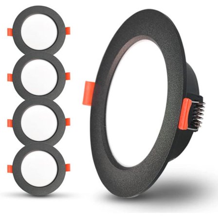 Svart LED Innfelt Downlight, 7W 600LM 230V Varmhvit 3000K, IP44 LED Downlight Utskjæring Ø 88-100mm, Pakke med 5, Egnet for Stue, Bad,