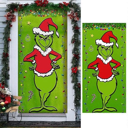 The Grinch Glædelig Jul Veranda Skilt Jule Dør Cover Dekorationer Dekorationer Grinch Grøn Baggrund Kompatibel med Indendørs Udendørs