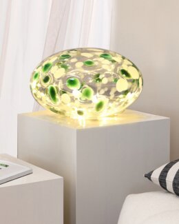 Bordslampa Sten med LEDslinga marmorerat glas Grön - Pixie Design