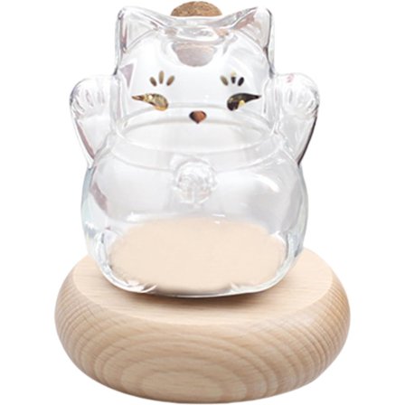 Sparebøsse i glass formet som katt, transparent gullbønnebeholder med ønskestjerne, 6 x 6,5 cm, for hylle/skrivebord/gave