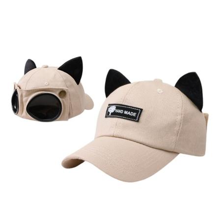 Dam solglasögon Baseball keps söt hopfällbar retro hatt med kattöron glasögon,56-58cm white