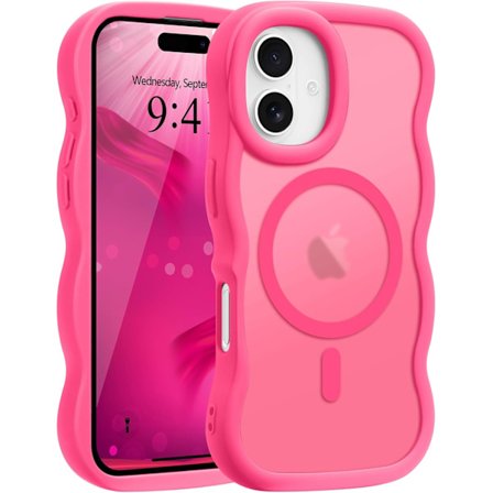 iPhone 16 Skal, Krullig Våg-Ram, Hårt Genomskinligt Matt Transparent Baksida för Kvinnor och Män, Kompatibelt med Magsafe TPU Stötfångare, Stöttåligt