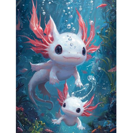 Axolotl Diamantmaleri Sæt: 5D Runde Bor, Sødt Undervandsdesign, Skinnende Diamanter, DIY til Kæledyrselskere Vægdekoration