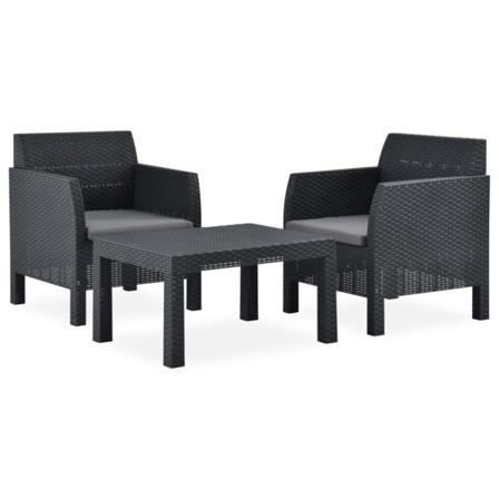Vidaxl Loungegrupp För Trädgården 3 Delar M. Dynor Pp-rotting An Antracit
