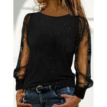 Løstsiddende langærmet T-shirt – Casual oversized crew neck top *1XL* sort