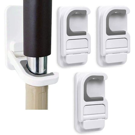 Kvast- och mopphållare, väggmonterad självhäftande moppklämma halkfri väggmonterad krok