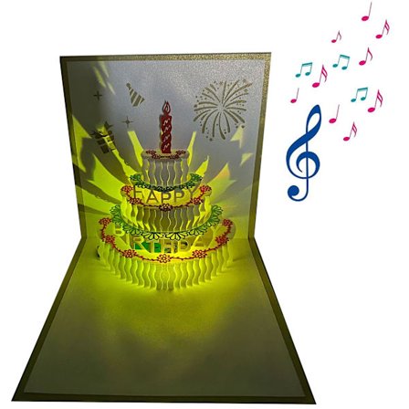 3D Pop Up Gratulationskort, Värmande LED-ljus Födelsedagstårta Musik Grattis På Födelsedagen Kort Postkort Pop Up Gratulationskort Laser Cut Grattis 