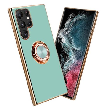 Fodral till Samsung Galaxy S22 ULTRA Fodral i glansigt turkos - guld Flexibelt TPU silikonfodral med kameraskydd