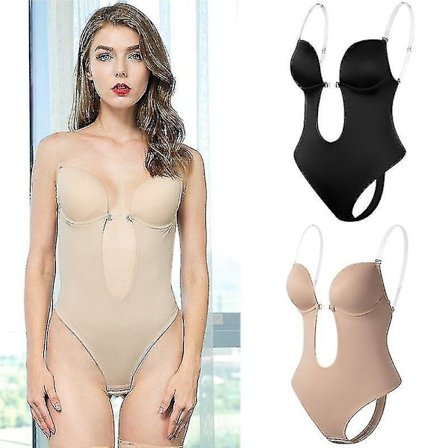 Kvinnor kastar djup V-ringad Body Shaper Axelbandslös Backless Body Shapewear U Plunge Seamless Thong Hela Bodysuits