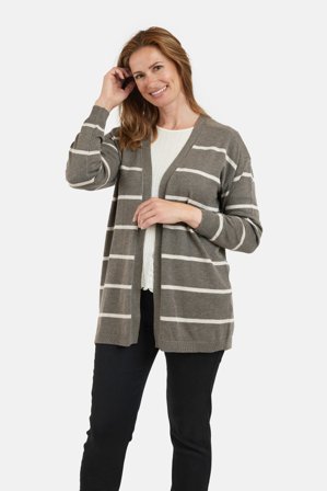 JENSEN - Langærmet Cardigan - Kold Brun - Stribet
