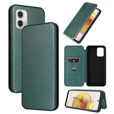 Kompatibel med Motorola Moto G73 5g Carbon Fiber Læder Taske Folio Flip Beskyttende Magnetisk Cover Green