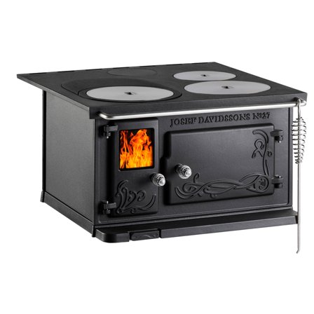 Josef davidssons JD 27 vedkomfyr med kokeplater ' - 'Svart