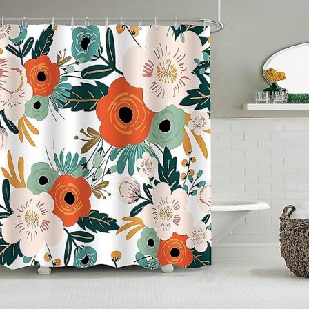 Periwinkle tyg duschdraperi 72 x 84 tum (bredd x höjd) tum akvarellblommor