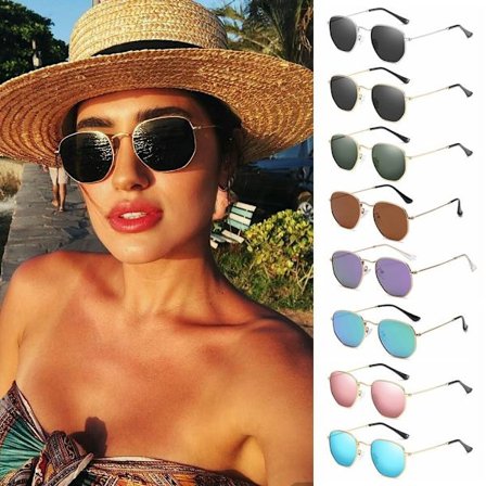 Hexagon Polarized Solglasögon Kvinnor Män Små metall Solglasögon UV 400 Shades Glasögon