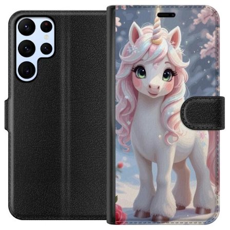 Kompatibel Tegnebogsetui til Samsung Galaxy S22 Ultra 5G Minimalistisk glitchtypografi med teksten cute but psycho i neonlignende farveeffekt