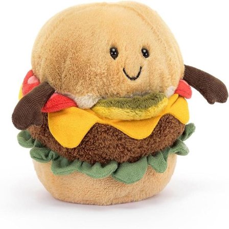 Jellycat Amuseables - Plyslegetøj, 25 cm, Fyldt madlegetøj, Sjov gave - Perfekt Hamburger