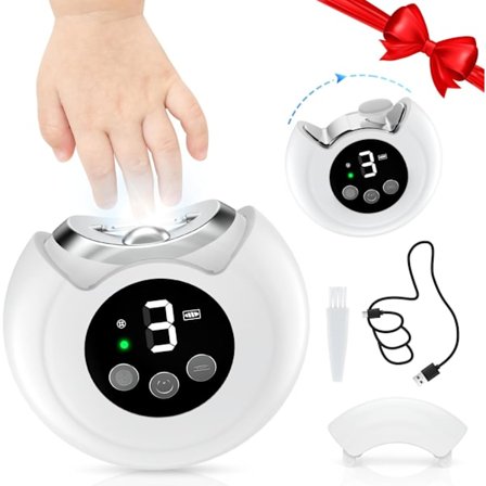 Denna 2-i-1 elektriska nagelklippare har en fil, 3 hastighetsinställningar, en LED-lampa och ett förvaringsfodral. Lämplig för spädbarn, vuxna och 