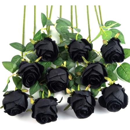 10 st konstgjorda rosblommor med lång stjälk falska sidenrosor Black