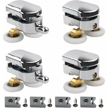 Dobbelt hjul - til skydedør til brusebad, 2 hjul 23 mm diameter zinklegering badeværelse med anti-kollisionsblok og Lilaris fastgørelsessæt 4 stk.