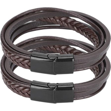 Vintage Mode Armband, Retro Läder Väv Armband, Mässor för Vänner Resesouvenirer Familj (Brunt Läder Svart Spänne)