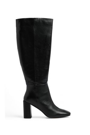 NA-KD Shoes Knähöga boots i läder - Boots - Svart - EU 40