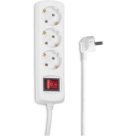 Grenuttag 3-vägs med strömbrytare, 3m, Vit, 1800w, EU-kontakt (FMY)