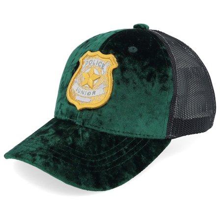 Kinder Kiddo Cap - Grün trucker Cap - Kinder 3d Police Badge Junior Velvet Green/Black Trucker @ Hatstore