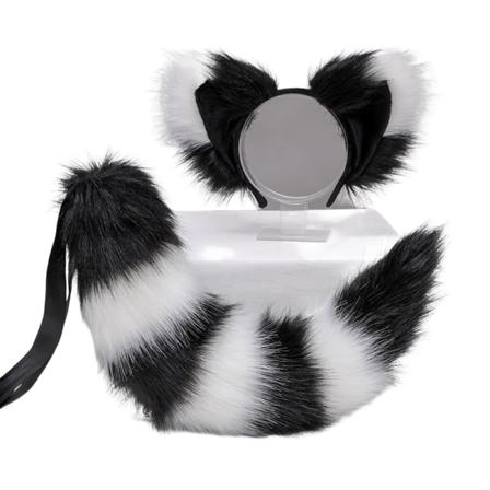 Dam plysch kattöron Svans Cosplay Cosplay Tillbehör Handgjorda Fox Ears Pannband Fox Tail Set white-1