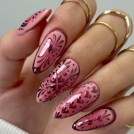 Hjärta Press On Nagel Fransk Mandelformad Falsk Nagel Limmas på Nagel för Kvinnor